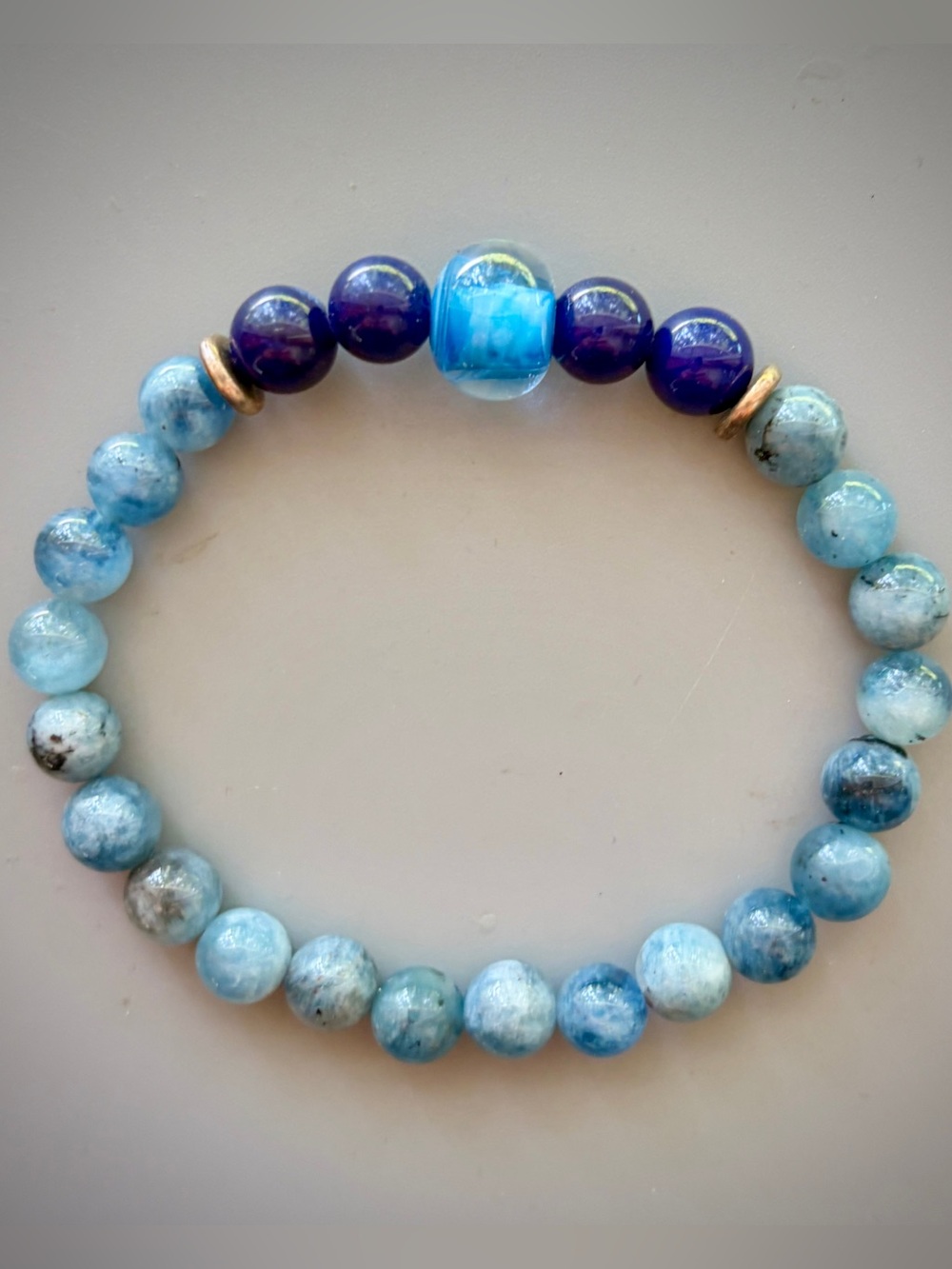 Blue Storm Aquamarine and Dark Blue Lapis Handcrafted Bead Bracelet